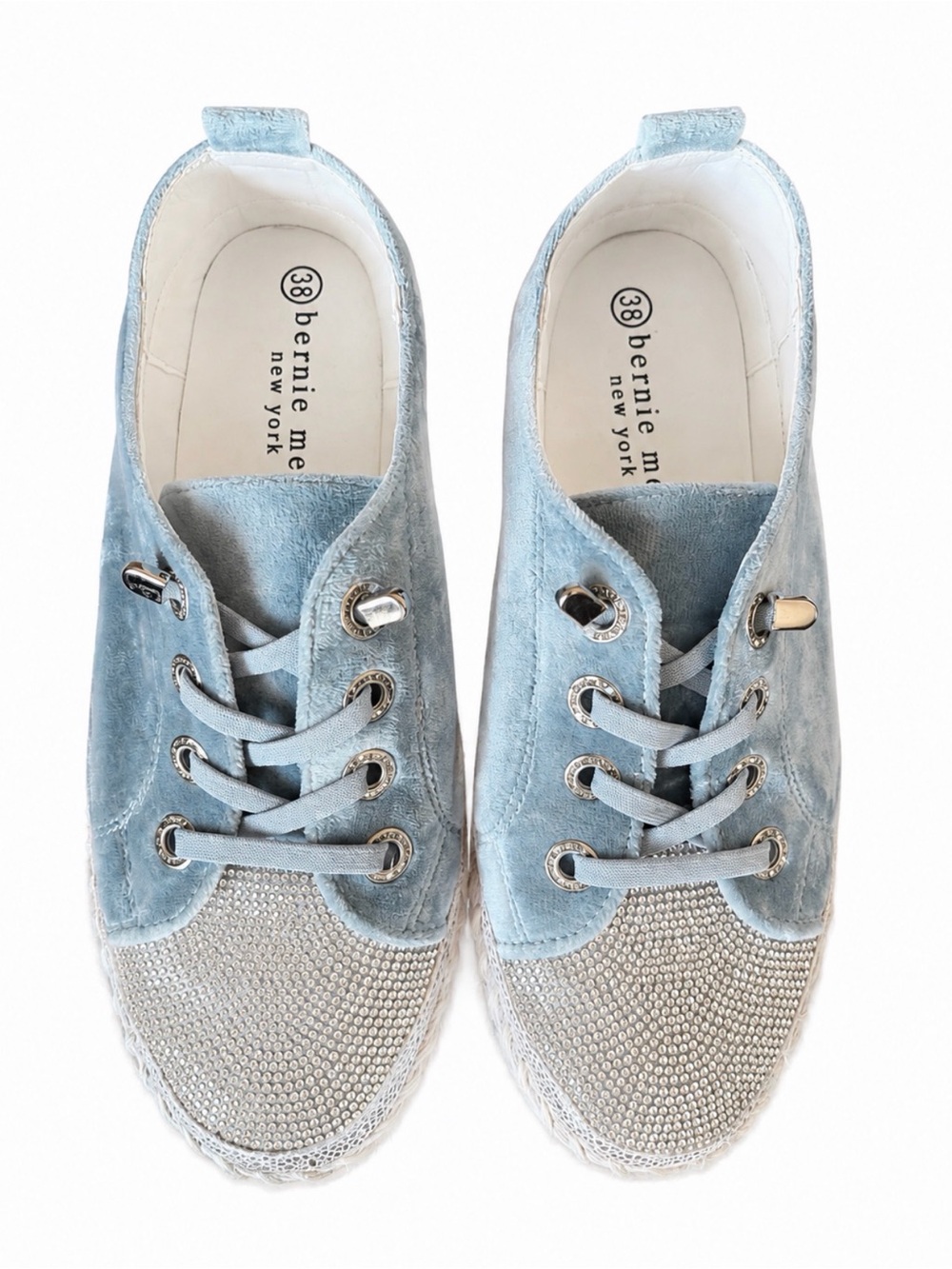 bernie mev. Powder Blue Velvet Sneakers with Crystal Toe Caps